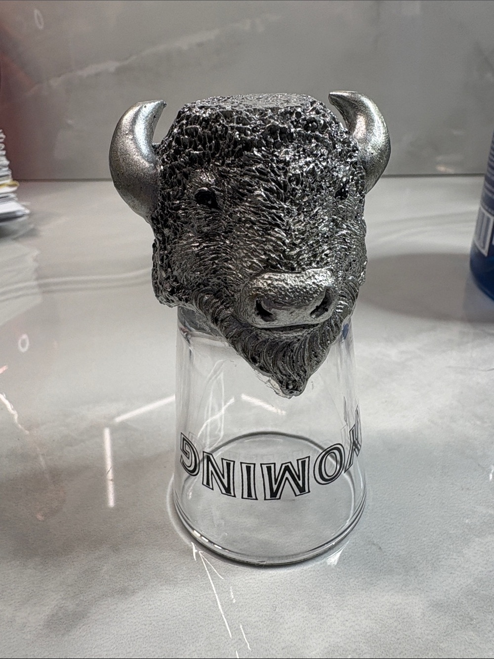 Vintage Wyoming Bison Head Novelty Shot Glass | Resin Buffalo Souvenir | Western